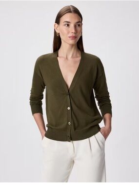 Quince Lightweight Cotton Cashmere Cardigan Olive Size M